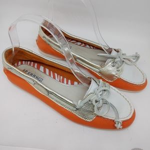 Sperry top sider orange and white boat shoe